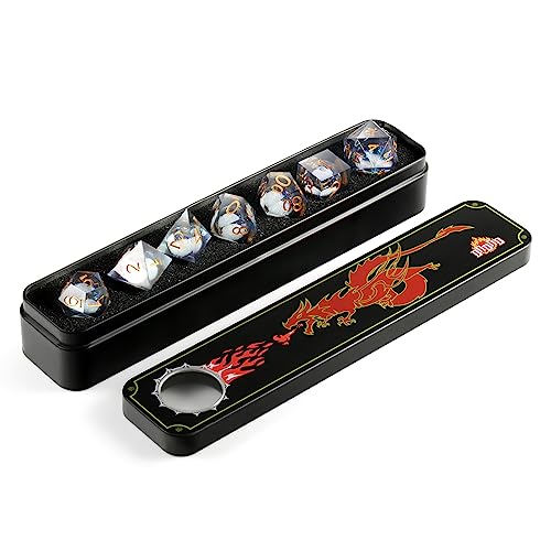 DNDND Liquid Sharp Edge DND Dice, A Full Set of Liquid D&D Die with Gift Case for Dungeons and Dragon Game (Grey Liquid) - color: Liquid Grey