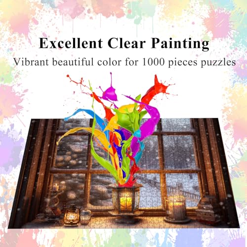 Puzzle for Adults, 1000 Pieces, Window in Winter with Poster, Pieces Fit Perfectly Inside Each Other, Letters on the Back, No Dust, Gift for Elderly Seniors (70 x 50 cm) - color: Pane