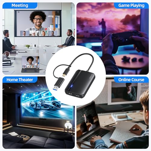 MOKiN USB 3.0 to Dual HDMI Adapter for Dual Monitors, USB C to HDMI Adapter for Mac, Windows, 4K Dual HDMI Adapter Compatible with M1/M2 Mac, Windows, ChromeOS, Android - color: Black