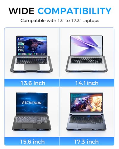 AICHESON Laptop Cooling Pad with 6 High-Speed Fans, Laptop Cooler with Adjustable Angles, Compatible with 14-17.3 Inch Laptops - color: Blue