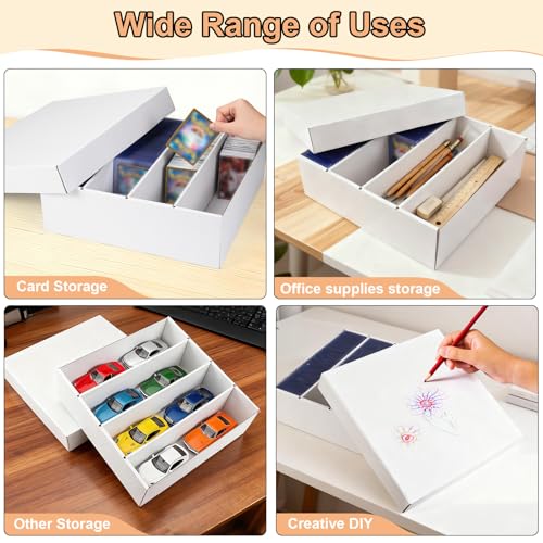 5 PackTrading Card Storage Box, 4 Row 3200 Count White Cardboard Storage Box with Divider for MTG/TCG/Sports/Game Cards Organizer - size: 5-Pack-Toploader