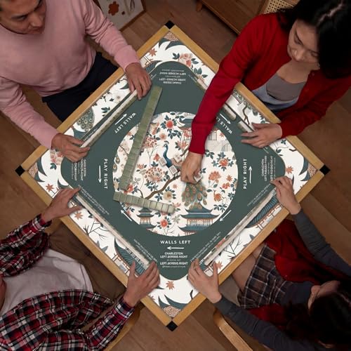 Foilswirl 1 Pcs Mahjong Table Mat Floral Peacock, 33" x 33" Green Chinoiserie Peacock Mahjong Mat Non-Slip Noise Reduction Carrying Bag for Poker Board Card Games Dominoes, Ships Rolled(Luxurious) - style: Luxurious