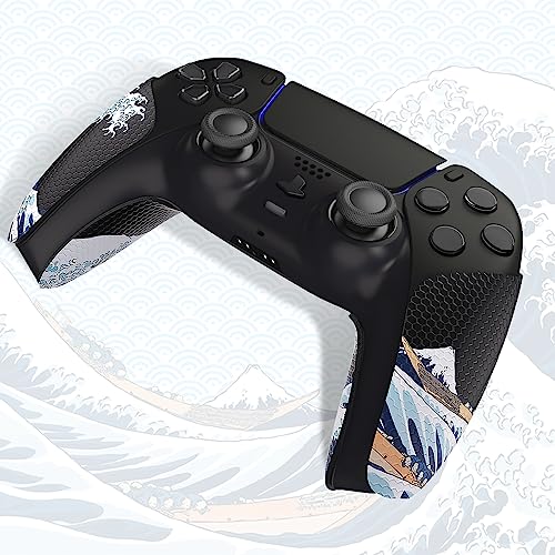 eXtremeRate PlayVital Anti-Skid Sweat-Absorbent Controller Grip for ps5 Controller, Professional Textured Soft Rubber Pads Handle Grips for ps5 Control - The Great Wave Off Kanagawa - color: The Great Wave Off Kanagawa
