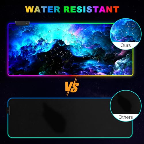 ARTSO RGB Gaming Mouse Pad Large, Extended LED Mouse Mat XXL 35.4x15.7 inch, 14 Lighting Modes, 2 Brightness, Non-Slip Rubber Base Mousepad Waterproof Keyboard Mat,Fantasy Nebula Sky - color: Fantasy Nebula Sky