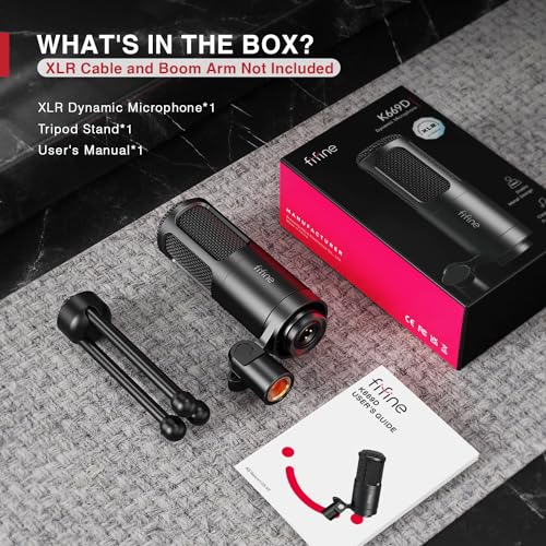FIFINE K669D XLR Dynamic Microphone Metal for Vocal, Recording | Studio Metal Mic for Podcasting, Cardioid Pattern, Streaming Voice-Over Dubbing Video with Audio Mixer/Audio Interface