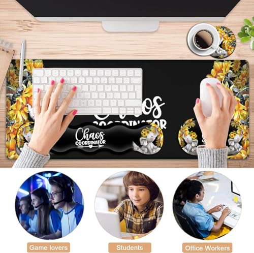 Desk Mouse Pad Office Large Mousepad Extended XXL (31.5x11.8in) Anime Cartoon Cute Baby Elephants with Sunflowers Gaming Mouse Mat Rubber Base Stiched Edges + Memory Foam Keyboard Wrist Rest - color: JV-mouse pad-8-1