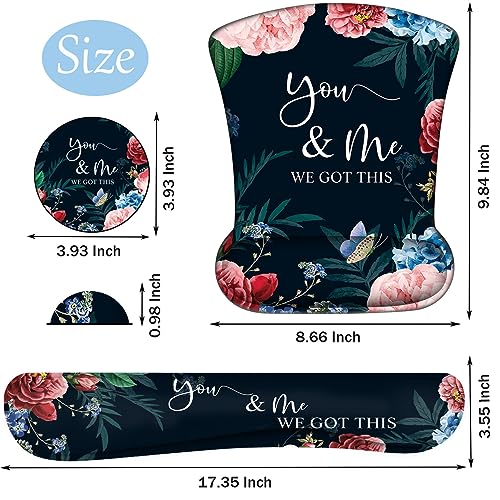 Keyboard Wrist Support + Wrist Mousepad + Coaster Combination, Non-Slip PU Base, with Gel Memory Mousepad, Suitable for Gaming, Office Pain Relief Mousepad Set - Bible Flower - color: Bible Flower