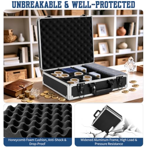Aluminum Storage Case with Adjustable Dividers, Multi-Function Lockable Storage Carrying Case for Graded Card, Barber Tools, Makeup Tools, etc (Large) - size: L 15'' X W 13' X H 5''