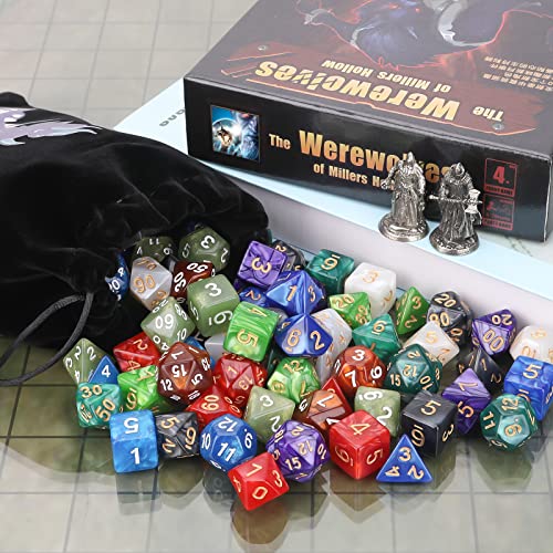 Coyeekn 70Pcs DND Polyhedral Dice Set with Storage Pouch | 0 Complete Polyhedral Dice Sets (D4-D20), Great for D&D, MTG & Tabletop RPG Games - color: 10set-70pcs