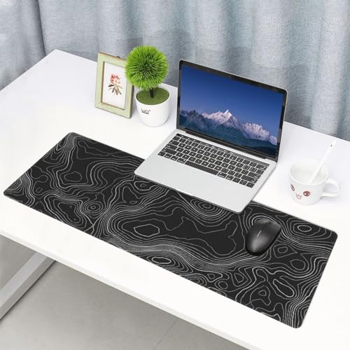 Large Gaming Mouse Pad Desk Mat, Topographic Contour Extended Keyboard Mouse Pad Mousepad with Non-Slip Base and Stitched Edge Mouse Mat Desk Pad Mouse Pads for Desk Home Office, 31.5 x 11.8 - color: Topographic Contour