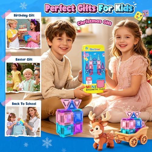 Soyee Mini Magnetic Tiles Kids Toys Travel Essential Games Magnet Building Blocks STEM Sensory Educational Toys for 3 4 5 6 7 8+ Year Old Boys Girls Christmas Birthday Gifts - size: Blue Travel Set