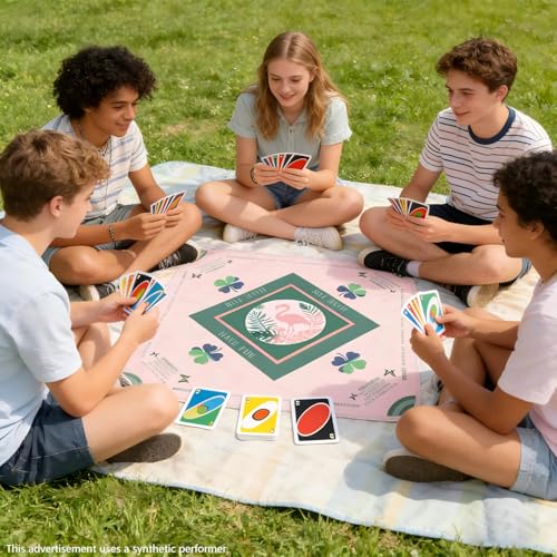 Pink Flamingo Mahjong Mat 32.4" x 32.4" with Rules, Anti-Slip Noise Reduction Design with Carrying Bag, Table Cover for Poker, Board Games, Dominoes and Card Games - color: Pink Flamingo