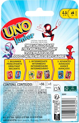 Mattel Games UNO Junior Marvel Spidey and His Amazing Friends Card Game for Kids, Family Nights, Parties for 2-4 Players Ages 3+ - style: Spider-Man