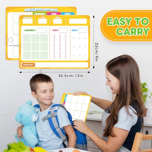 12 Packs Dry Erase Place Value Chart, Math Games for Kids Addition and Subtraction Flash Cards, White Board Math Manipulatives 1st 2nd 3rd Grade Teacher Classroom Must Haves Homeschool Supplie