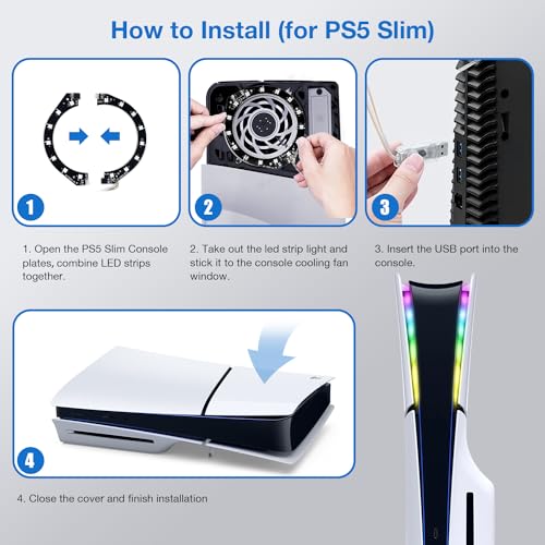 JUSPRO PS5 LED Light Strip, RGB Ring LED Lights Kit Accessories Compatible with PS5 Slim Console Digital Edition & Regular Edition - color: LED Light