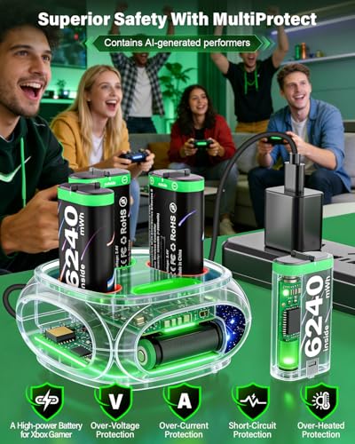 Rechargeable-Controller-Battery-Pack-for-Xbox Series S|X/Xbox One S/X/Elite | 4x6240mWh Battery Pack for Xbox Wireless Controller with Charger Station, Rechargeable Batteries for Xbox with Fast Charging