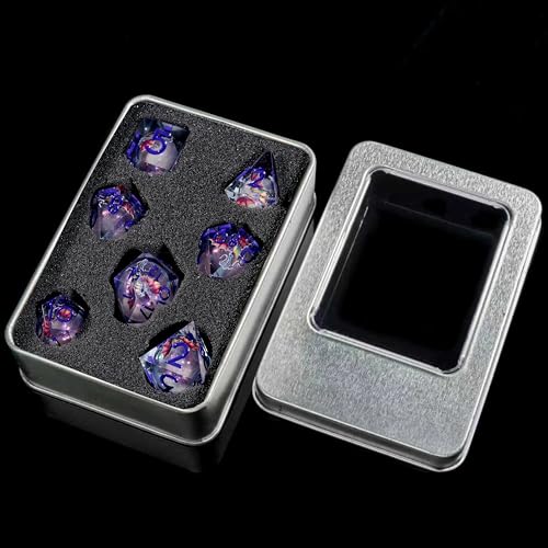 Dragon Pattern Polyhedral Dice Set, 7-Piece Clear Resin with Blue Numbers, D20 D12 D10 D8 D6 D4 D%, Fantasy Theme for Dungeons D and D RPGs, MTG, Pathfinder and Board Games - color: Resin Dragon-deep Blue