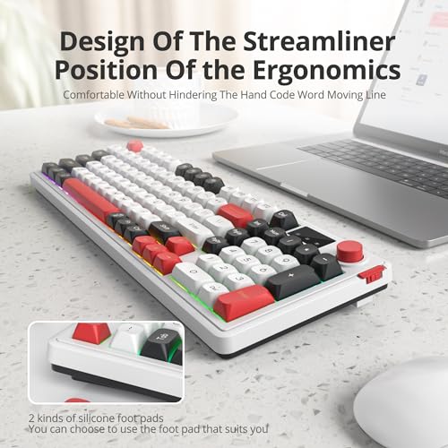 RGB Mechanical Feel Membrane Wireless Keyboard, Wired/Bluetooth/2.4G Silent ABS Ball Cap Gasket Structure Gaming Office Keyboard for PC/Mac/Win(98 White) - color: 98 White