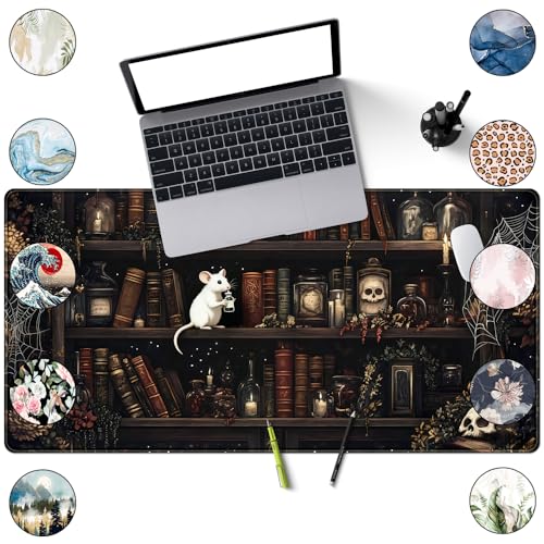 Dark Witchy Desk Mat Gaming Desk Pad Large Mouse Pad, Magician'S Fantasy Bookcase Gothic Mouse Mat XXL Laptop Keyboard Pad, Laptop Keyboard and Mouse Mat Desktop Protector Mat 31.5 X 15.7 in - color: D-black Gothic Bookshelf