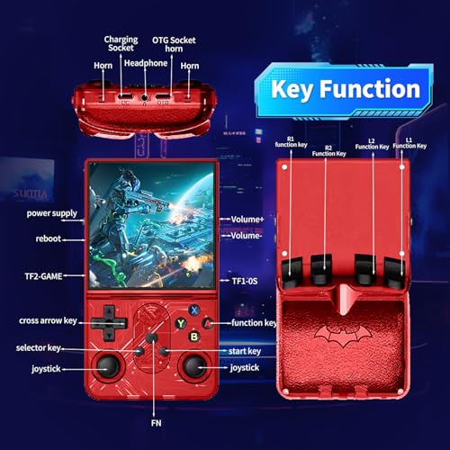 S600 Retro Gaming Console, Retro Handheld Console 4.0'' Screen Linux System, 64G TF Card, Support 30+ Simulators, 3500mAh Rechargeable Portable Pocket Arcade - color: Red