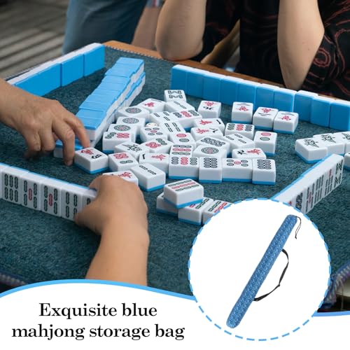 Klmnop 35 Inch Mahjong Mat Storage Bag with Adjustable Strap | Protect and Organize Your Mat with Drawstring Closure, Blue Waterproof Polyester Carrying Case for Board Games Travel Storage