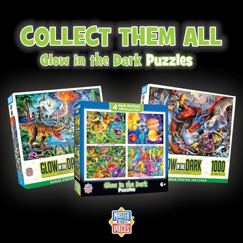 MasterPieces – Jigsaw Puzzle Set for Kids 6+ Years, 4-Pack of 100 Pieces, Educational and Fun Game, Purple Glow in the Dark Collection, Gift Idea for Children, 8" x 10 - style: Glow in the Dark V1