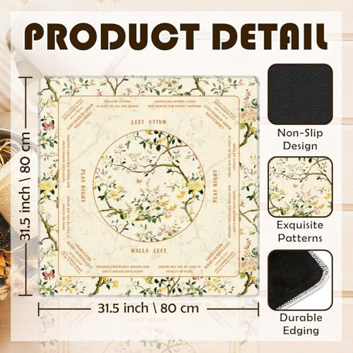 Yellow Chinoiserie Floral Mahjong Mat 31.5 x 31.5 in, Traditional Oriental Chinese Non-Slip Noise Reduction Gaming Mat for Table American Mahjong Poker Board Games Card Games Dominoes - color: Chinese Style Mahjong Mat With Flowers, Birds and Butterflies