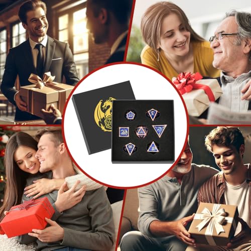 Metal Dice Set, Fly Dragon Pattern, 7pcs Polyhedral Metal DND Dice Set, DND Starter Set, D&D Gifts with Gift Box, Role Playing Board Games Accessories, Blue - color: Blue