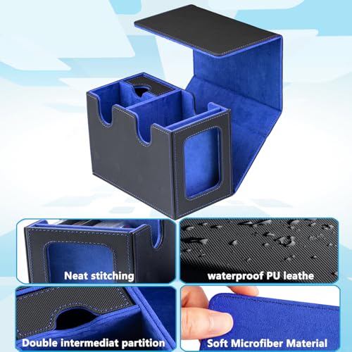 MTG Deck Box for Commander with Dice Tray,Designed for MTG Commander | Card Deck Box Fits 200+ Double Sleeved Cards,Card Storage Box with 3 Dividers 2 card holder - color: Blue