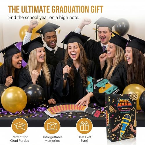 Grab Microphone Music Board Game, Drop the Karaoke Mic Party Games for Adults, Family, 2-10 Players - Hilarious Singing Trivia with 280 Song Lyrics (140 Cards) and 10 Blank Cards for Game Night, Gift