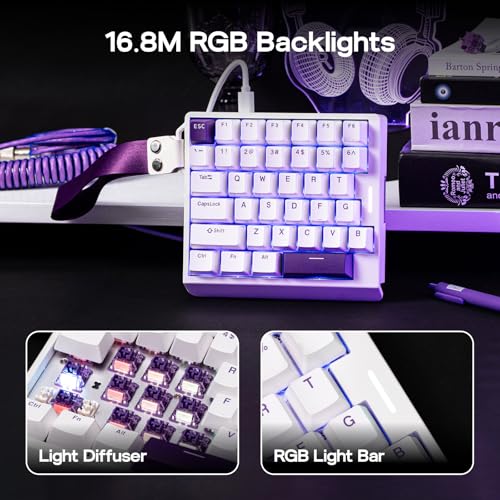 EPOMAKER HE30 One-Handed Hall Effect Keyboard, 8K Polling & 0.125ms | SOCD & Snap Key, Adjustable Trigger, PBT Keycap, RGB, Custom Software, Wired Gaming Keyboard for PC/Gamer (White Purple) - color: White Purple