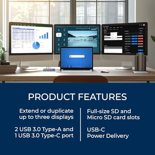 OREI SplitXtend USB C Docking Station Triple Monitor with 3xHDMI Ports, Thunderbolt 4 Dock, HDMI DisplayPort Hub, Dual Monitor HDMI Adapter Extend, USB C Splitter, 100W PD, SD Card Reader, 4K Output | OREI SplitXtend USB C Docking Station Triple Monitor w