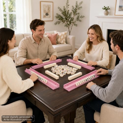 5Pcs Mahjong Racks with Pushers Wooden American Mahjong Tile Pushers and Racks Set with Mah Jong Rack Drawstring Bag Mah Jong Accessories for Players Gifts Home Game Night Party Supplies (Pink) - color: Pink