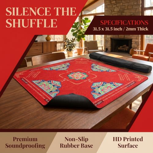 Non-Slip 31.5x31.5in Noise Reducing Mahjong Mat, Brocade Splendor | Waterproof Foldable Game Table Pad for Mahjong, Poker, Cards, Board Games & Dominoes - style: Brocade Splendor