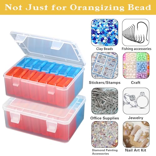 Mathtoxyz Small Bead Organizers(Red, Blue), 15 Pieces Plastic Storage Cases Mini Clear Bead Storage Containers Transparent Boxes with Hinged Lid and Rectangle Clear Craft Supply Case - color: BlueRed - 1P