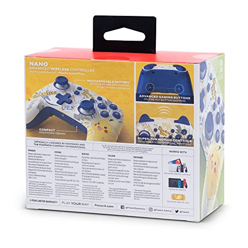 PowerA Nano Enhanced Wireless Controller for Nintendo Switch - Pokémon: Pikachu School Days, mini, portable, gamepad, motion controls, bluetooth - color: Pikachu School Days