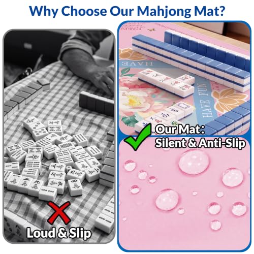 Mahjong Mat - 31.5" x 31.5" Anti-Wrinkle Mahjong Mat for Table, Anti Slip Noise Reduction Gaming Mat with Carrying Bag, for Mahjong/Board Games/Poker/Dominoes/Card Games (Pink) - color: Pink