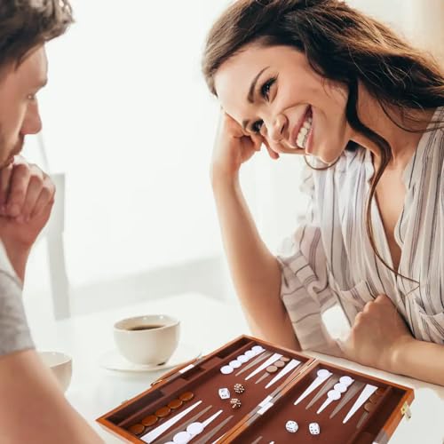 Backgammon Set - Classic Board Game with Premium PU Leather Case & Portable Travel Strategy Backgammon Game Set for Adults, Kids Family Game Night, Vacation & Giftss (11inch Small, Brown) - color: Brown, style: 11inch