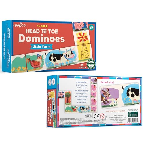 eeBoo Floor Head to Toe Dominoes - Little Farm 28 Piece Matching Game, Holographic Animal Tiles, Screen-Free Fun for Kids Ages 3 and up - style: Little Farm