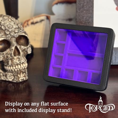 Forged Dice Co. RPG Character Shrine Display Case for Dice and DND Miniatures - Includes Travel Dice Tray and Display Lid - Compatible with Dungeons and Dragons Dice and Miniatures - Purple - color: Purple