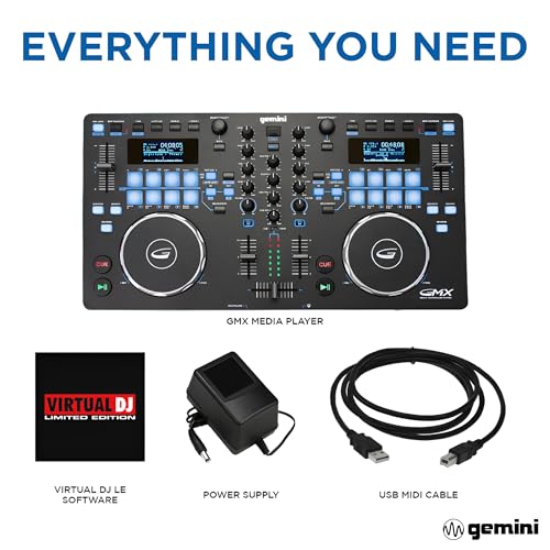 Gemini Sound GMX Versatile DJ Controller & Media Player - Compact USB/MIDI System with VirtualDJ LE, Ideal for Mobile DJs & Live Performances