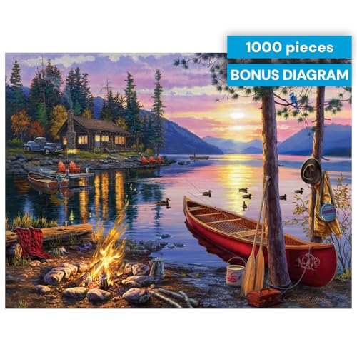 Buffalo Games - Darrell Bush Canoe Lake - 1000 Piece Puzzle for Adults | Made in USA, Perfect Snap Fit, Giftable, Frameable Art, Includes Poster, Recycled Board