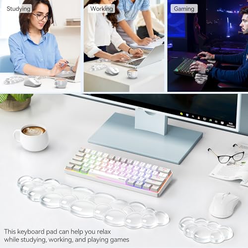 TECKNET Gel Cloud Wrist Rest Set, Cloud Wrist Rest with Non-Slip Base, Clear Wrist Pad for Keyboard with Mouse Wrist Rest for Computer Laptop Office Gaming and Pain Relief, Transparent - color: Transparent