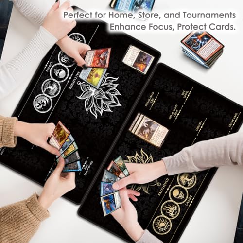 MTG Playmat with Zones – Lotus Sketch White 24x14 Card Game Mat for Magic The Gathering, Stitched Edge, Non-Slip Rubber Base with Prismatic Playmat Tube – Lotus White Zone - color: Lotus White Zone