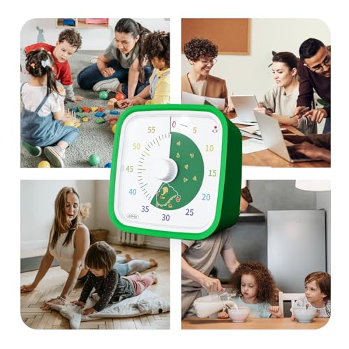 Dinosaur Visual Timer for Kids, 60-min Countdown Timer, Green | Protective Case, No Ticking, Mute and Ringing Alarm Available, Time Management Tool, Low Power Reminder, for Study,Game,Work - color: Green Dinosaur