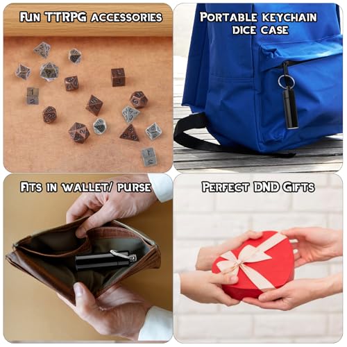 21 Pcs Mini Dice Set, DND Dice Metal Micro Miniature Dices with EDC Keychain Case Portable Role Playing Tiny Keychain DND Dices Tools & Gifts for D&D Player TTRPG Gamer or Dungeon Master