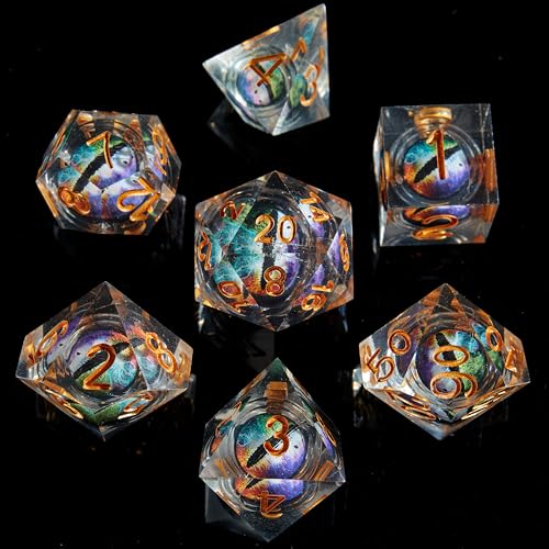 FugaCity Dice Set,Handmade Sharp Edge 7 Piece Resin Dice-Dungeon&Dragons Polyhedral Dice Set, D&D Dice Set with Gift Dice Case for RPG MTG Table Games - color: A-blue&green