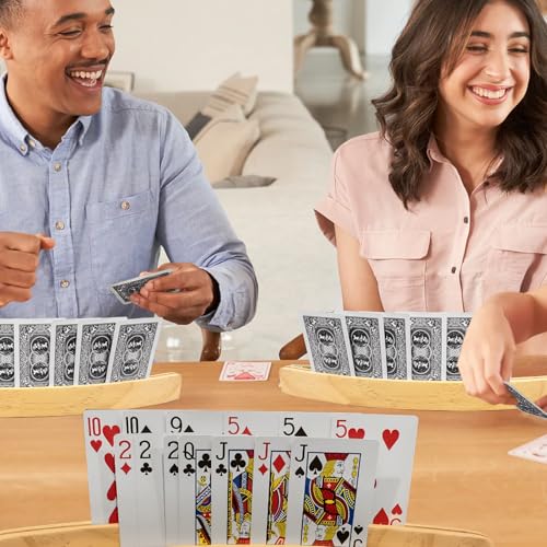 ZUFECY 2-Pack Wooden Card Holders, 2-Layer Slots for 50+ Poker Cards, Solid Pine Wood with Natural Finish for Family Game Nights, Seniors and Card Game Lovers