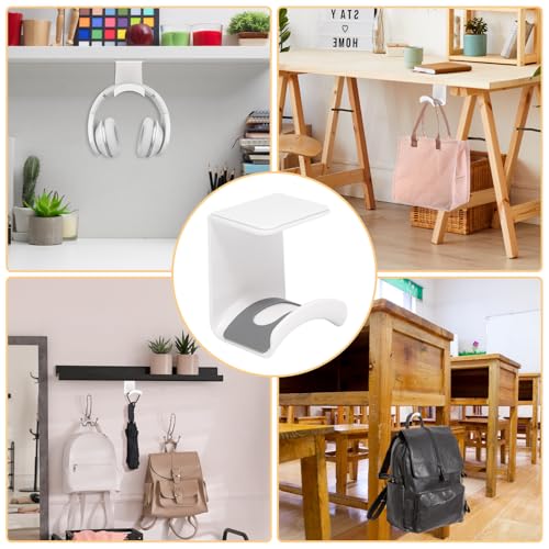 1Pcs White ABS Plastic Headphone Stand Hanger, Hanging Headset Holder Hook Under Desk, Adhesive Earphones Hangers for Desk Headphone Hanger, Most Headphones and Controller