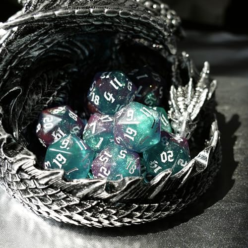 10PCs D20 Polyhedral Dice Set 22mm for DND RPG MTG Dungeons and Dragons Dice (Purple+Green) - color: Purple+green